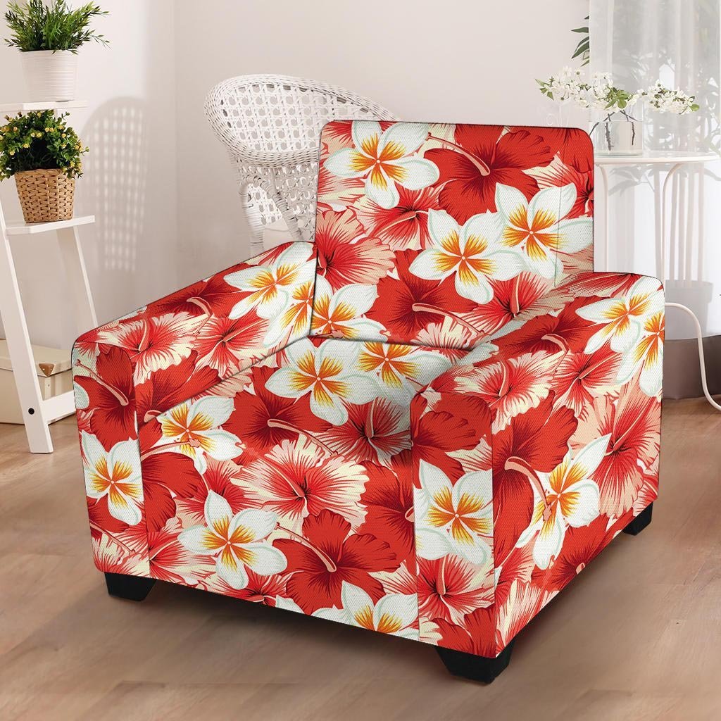 Red And White Hibiscus Hawaiian Print Armchair Cover-grizzshop