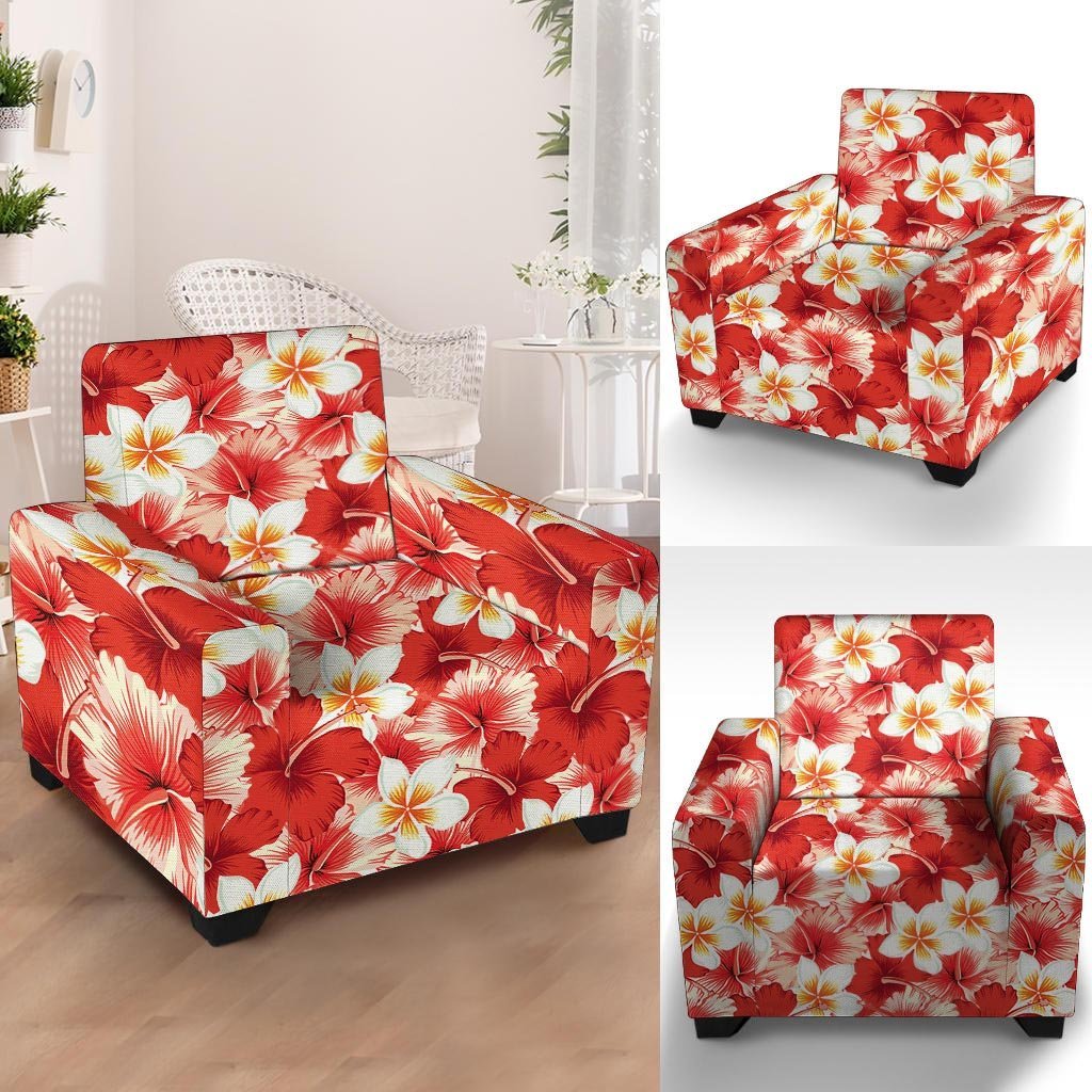 Red And White Hibiscus Hawaiian Print Armchair Cover-grizzshop