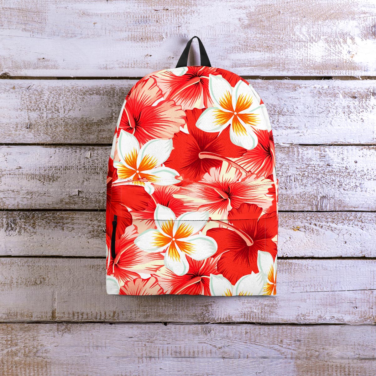 Red And White Hibiscus Hawaiian Print Backpack-grizzshop