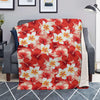 Red And White Hibiscus Hawaiian Print Blanket-grizzshop