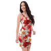 Red And White Hibiscus Hawaiian Print Bodycon Dress-grizzshop