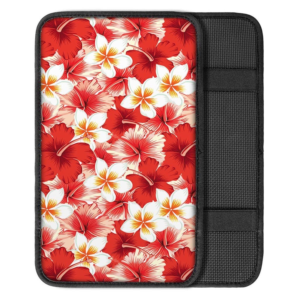 Red And White Hibiscus Hawaiian Print Car Console Cover-grizzshop