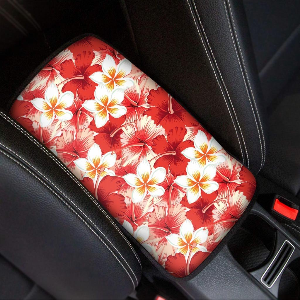 Red And White Hibiscus Hawaiian Print Car Console Cover-grizzshop