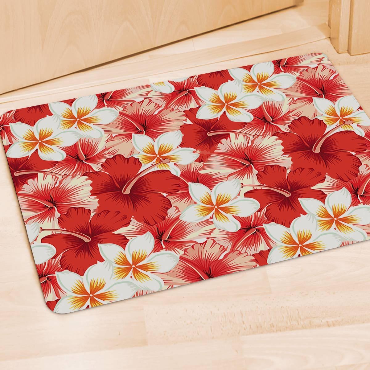 Red And White Hibiscus Hawaiian Print Door Mat-grizzshop