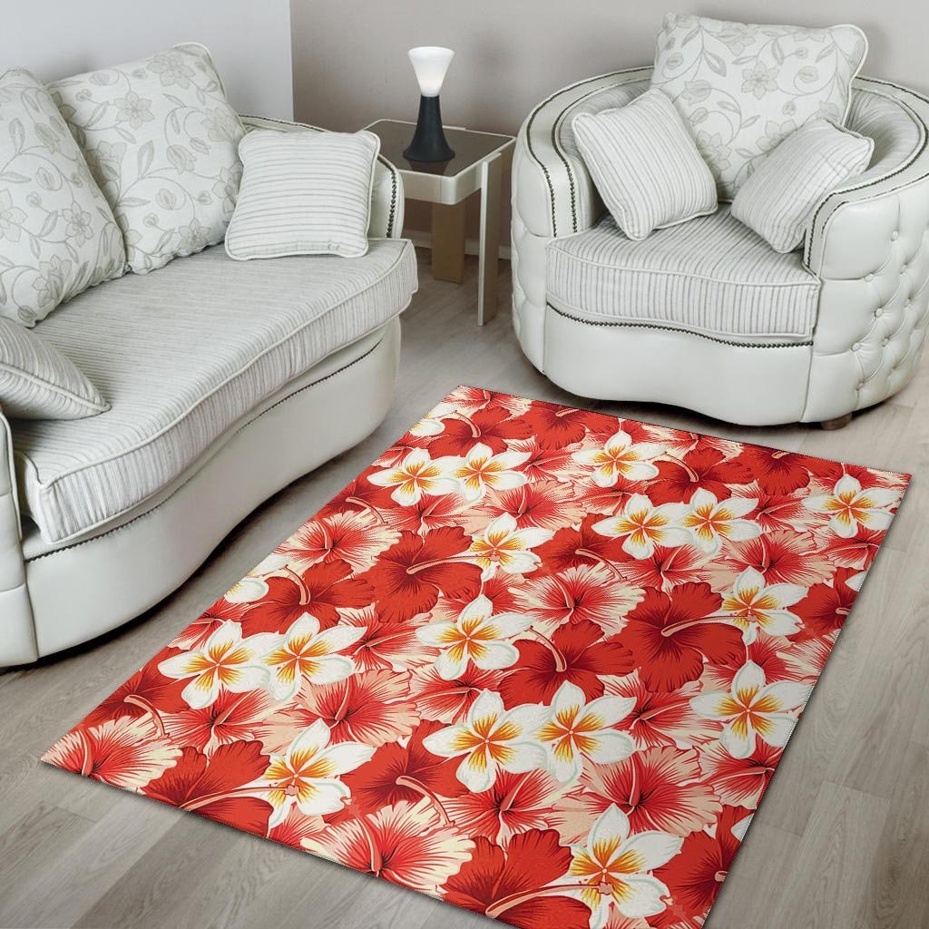 Red And White Hibiscus Hawaiian Print Floor Mat-grizzshop