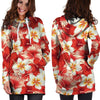 Red And White Hibiscus Hawaiian Print Hoodie Dress-grizzshop