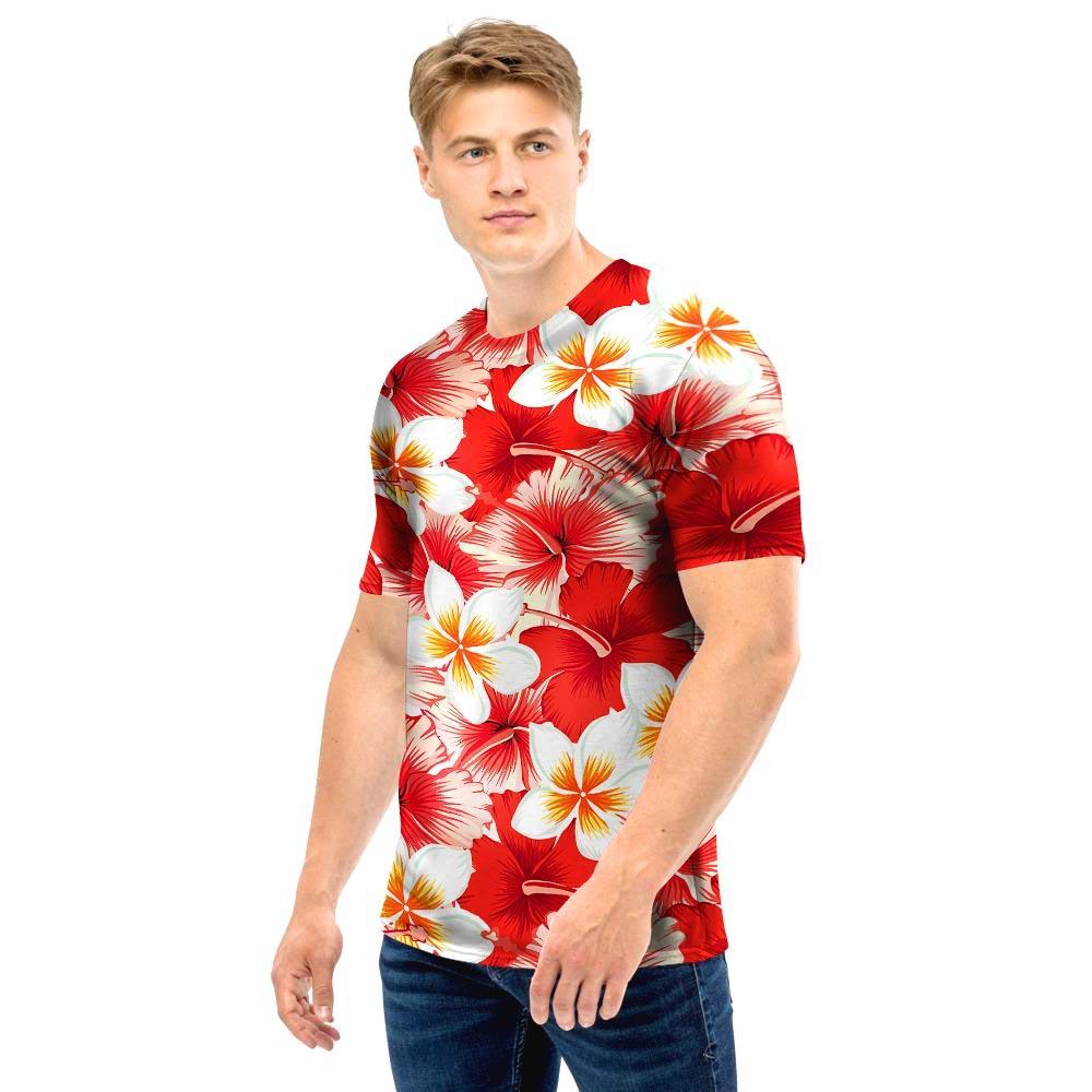 Red And White Hibiscus Hawaiian Print Men T Shirt-grizzshop