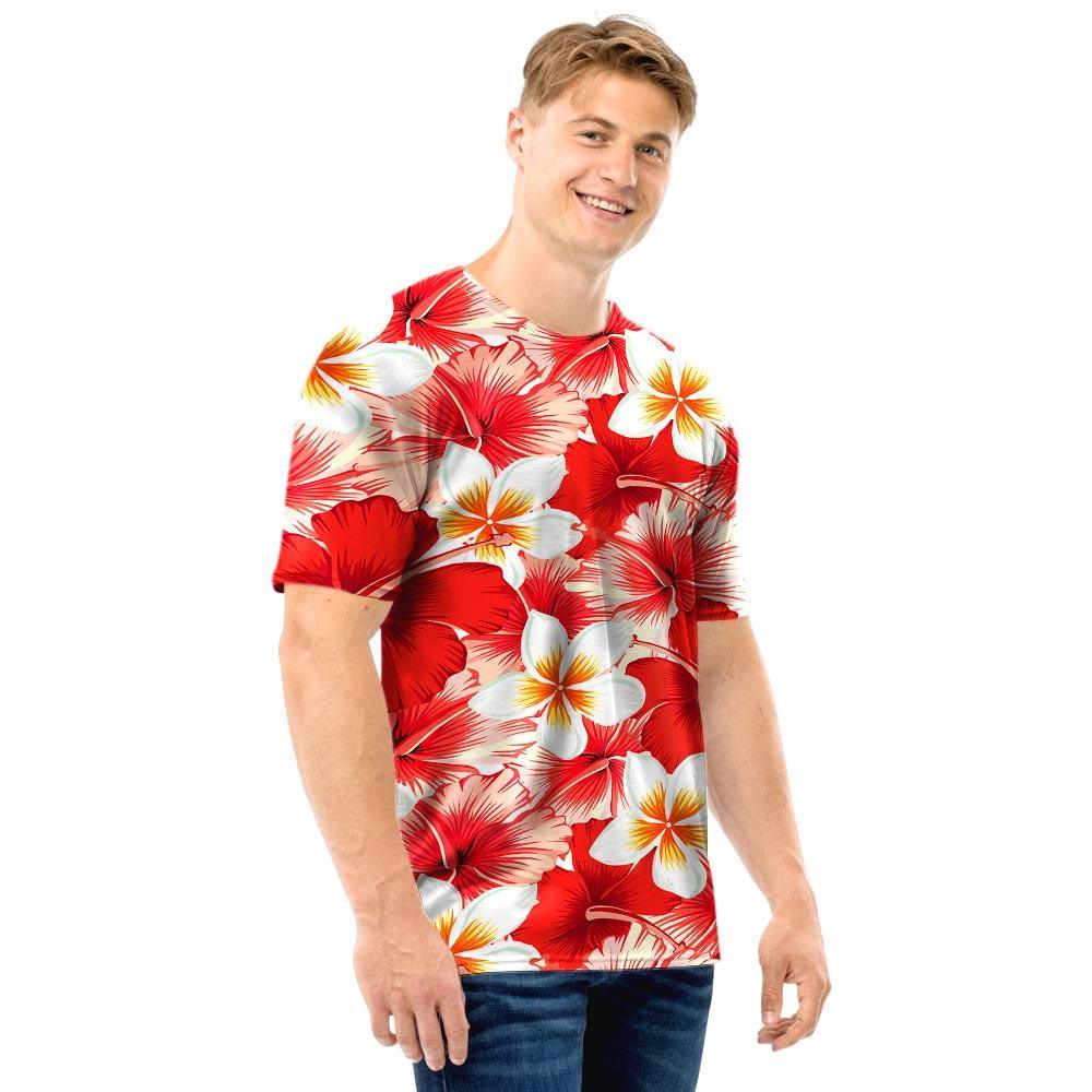 Red And White Hibiscus Hawaiian Print Men T Shirt-grizzshop