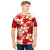 Red And White Hibiscus Hawaiian Print Men T Shirt-grizzshop