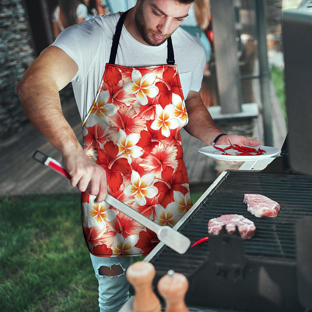 Red And White Hibiscus Hawaiian Print Men's Apron-grizzshop