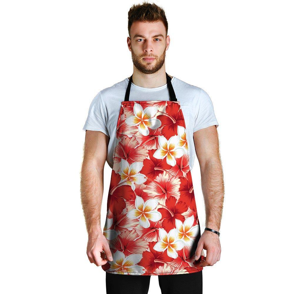 Red And White Hibiscus Hawaiian Print Men's Apron-grizzshop