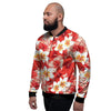 Red And White Hibiscus Hawaiian Print Men's Bomber Jacket-grizzshop