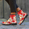 Red And White Hibiscus Hawaiian Print Men's Boots-grizzshop