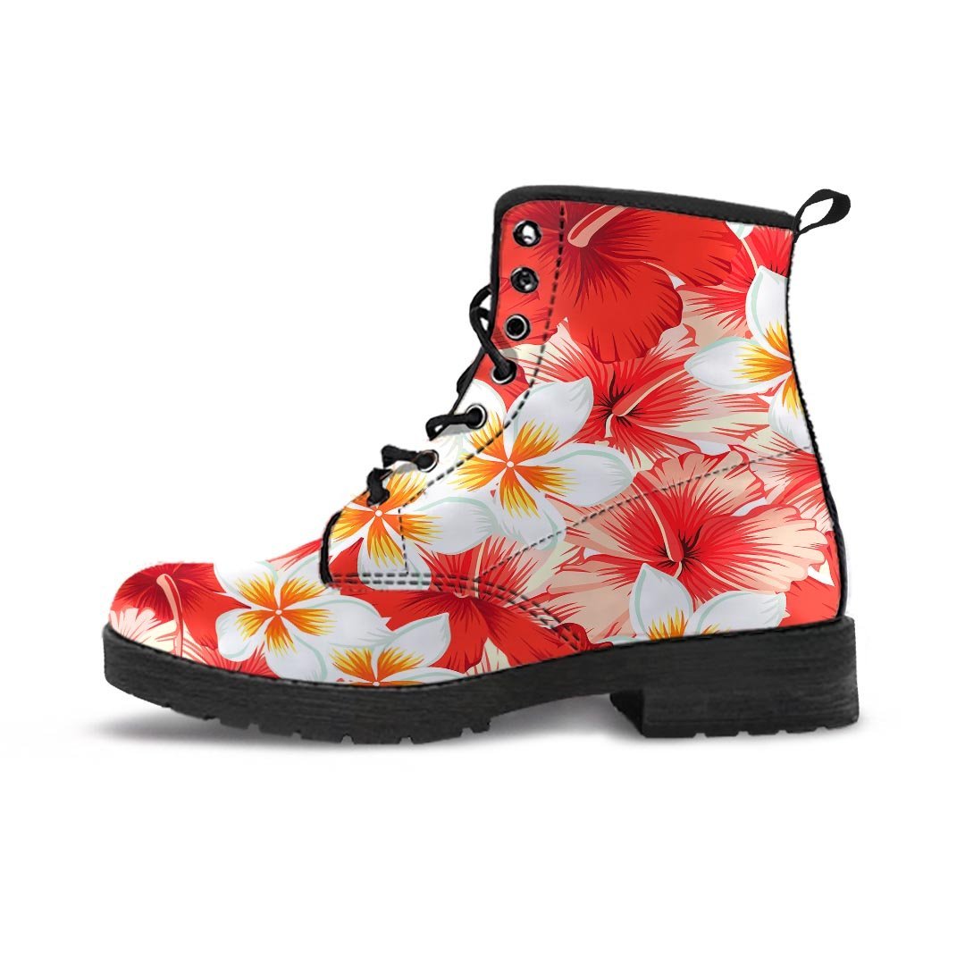 Red And White Hibiscus Hawaiian Print Men's Boots-grizzshop