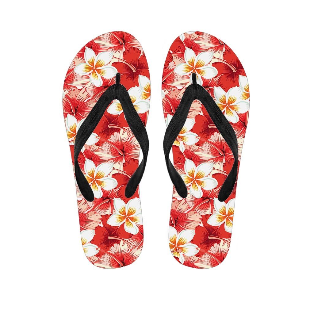 Red And White Hibiscus Hawaiian Print Men's Flip Flops-grizzshop