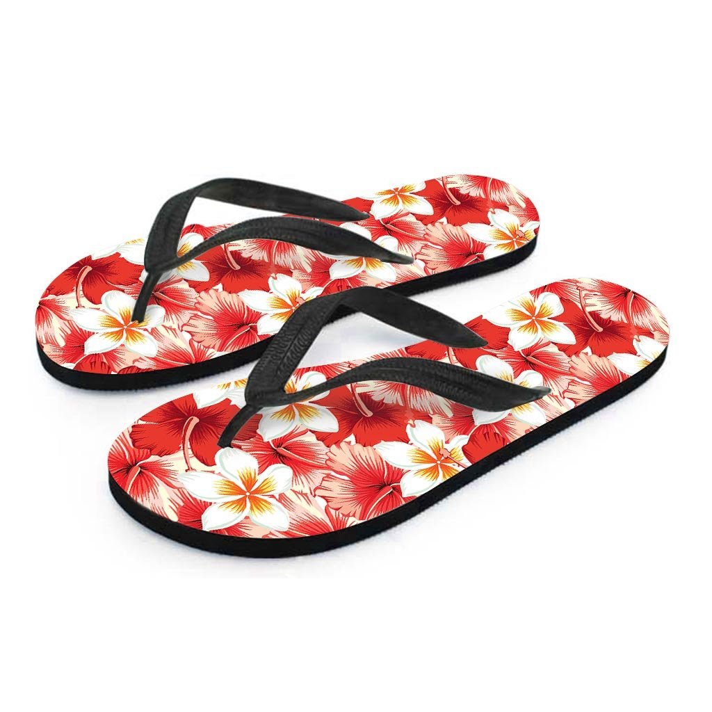 Red And White Hibiscus Hawaiian Print Men's Flip Flops-grizzshop