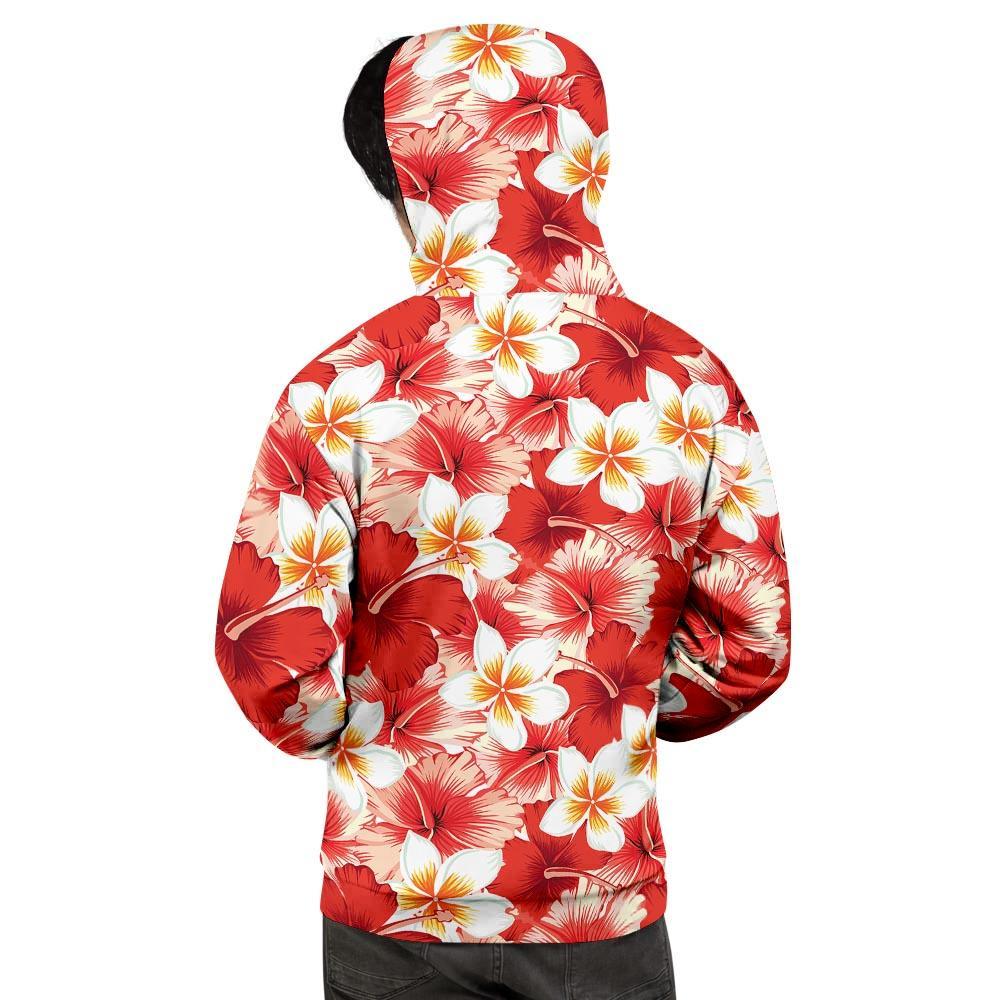 Red And White Hibiscus Hawaiian Print Men's Hoodie-grizzshop