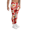 Red And White Hibiscus Hawaiian Print Men's Leggings-grizzshop