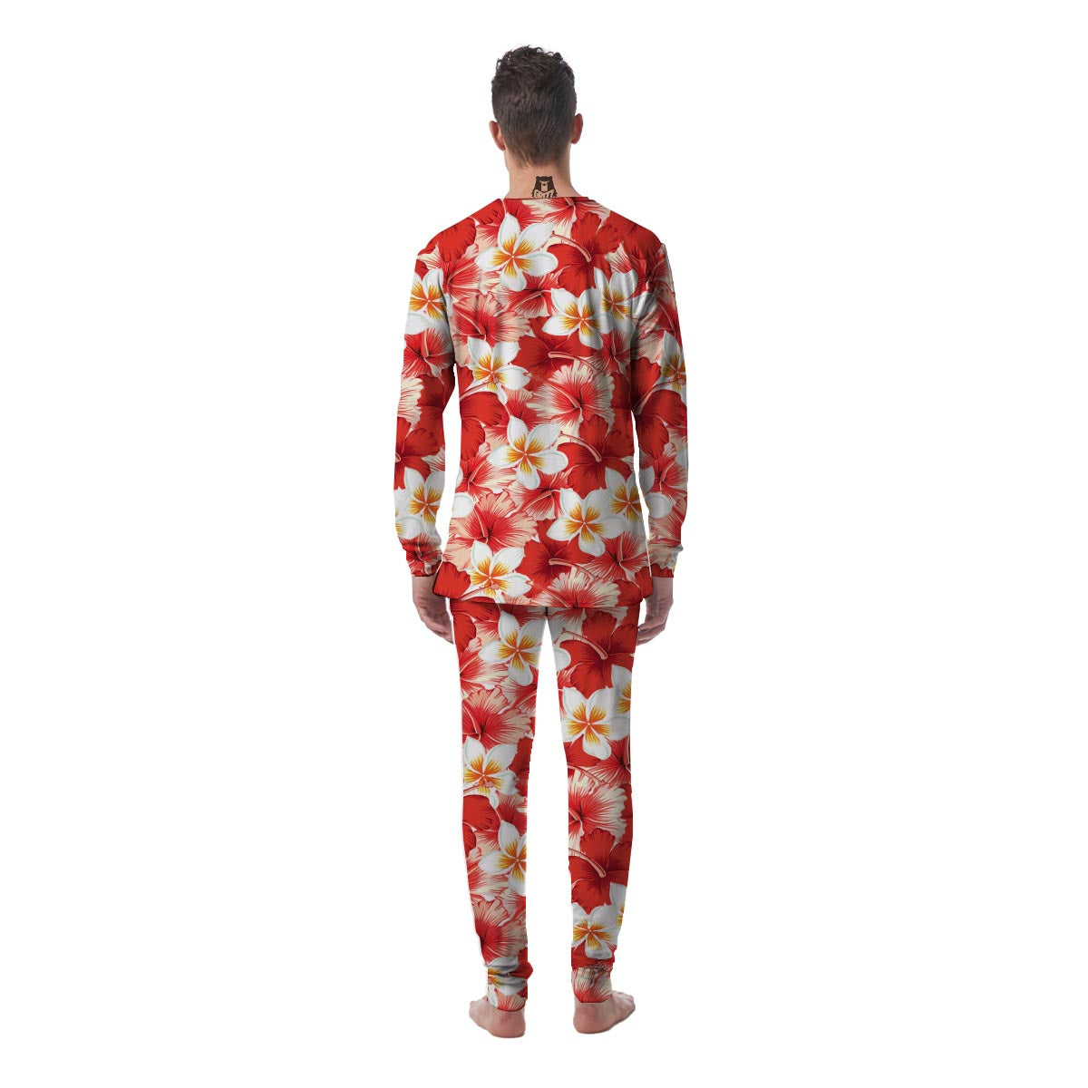 Red And White Hibiscus Hawaiian Print Men's Pajamas-grizzshop