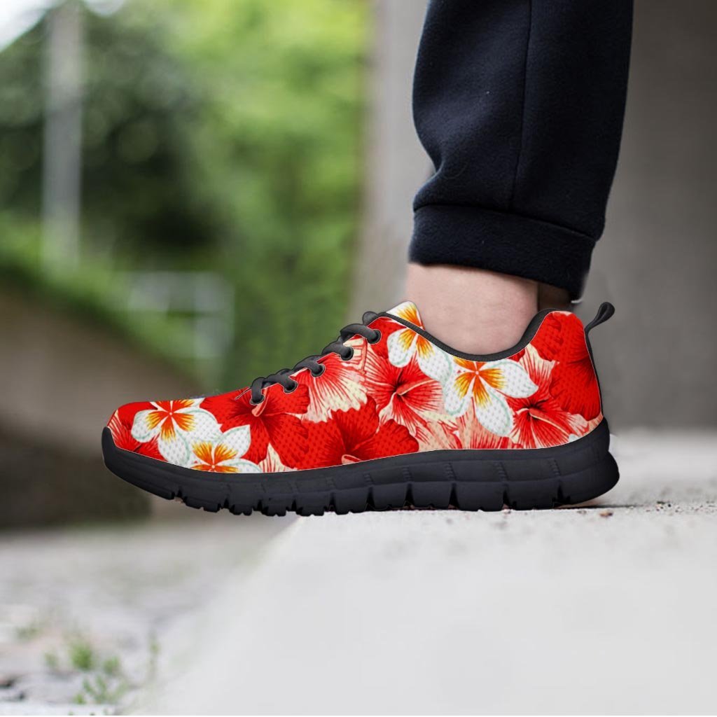 Red And White Hibiscus Hawaiian Print Men's Sneakers-grizzshop