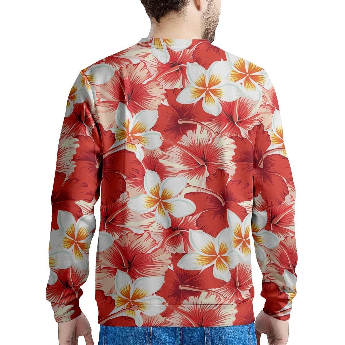 Red And White Hibiscus Hawaiian Print Men's Sweatshirt-grizzshop