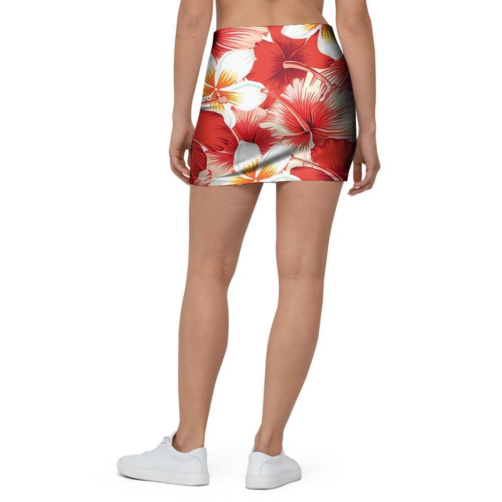 Red And White Hibiscus Hawaiian Print Mini Skirt-grizzshop