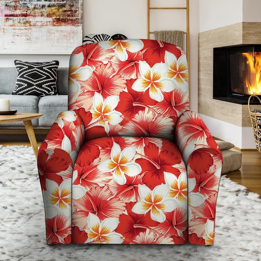 Red And White Hibiscus Hawaiian Print Recliner Cover-grizzshop