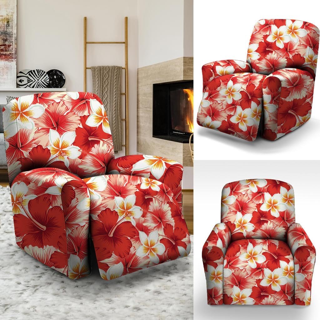 Red And White Hibiscus Hawaiian Print Recliner Cover-grizzshop