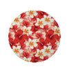 Red And White Hibiscus Hawaiian Print Round Rug-grizzshop