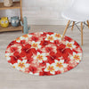 Red And White Hibiscus Hawaiian Print Round Rug-grizzshop