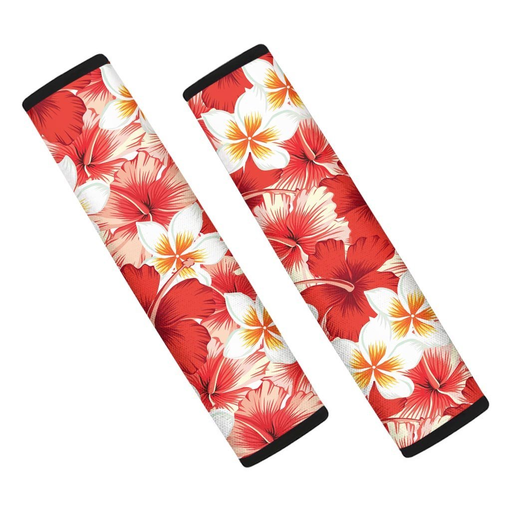 Red And White Hibiscus Hawaiian Print Seat Belt Cover-grizzshop