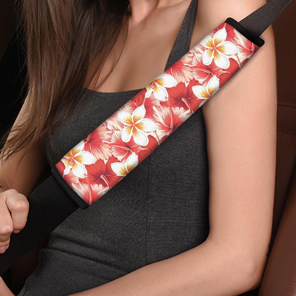 Red And White Hibiscus Hawaiian Print Seat Belt Cover-grizzshop