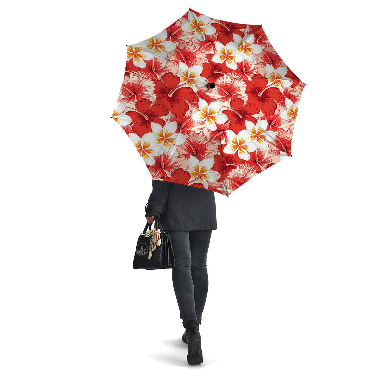 Red And White Hibiscus Hawaiian Print Umbrella-grizzshop