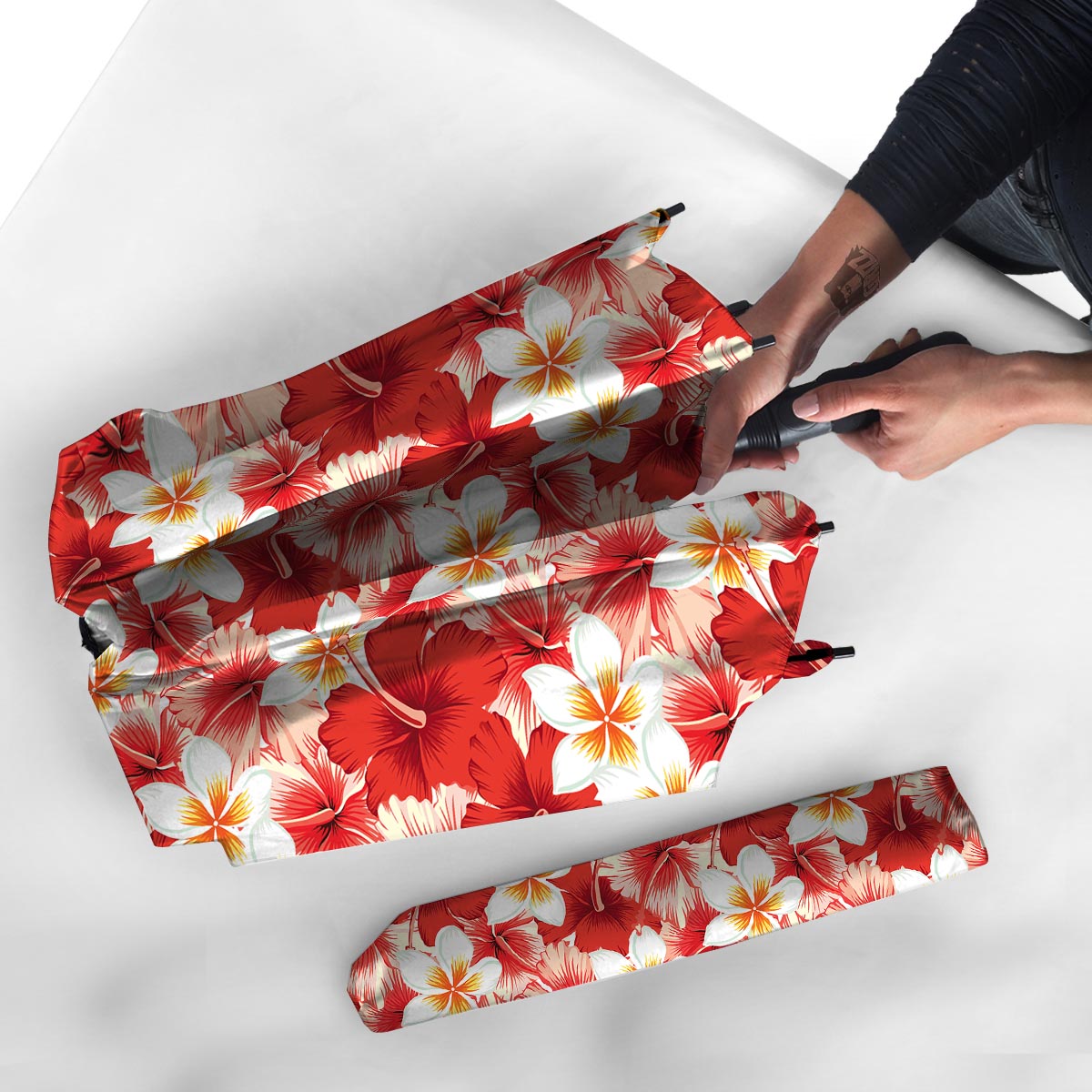 Red And White Hibiscus Hawaiian Print Umbrella-grizzshop