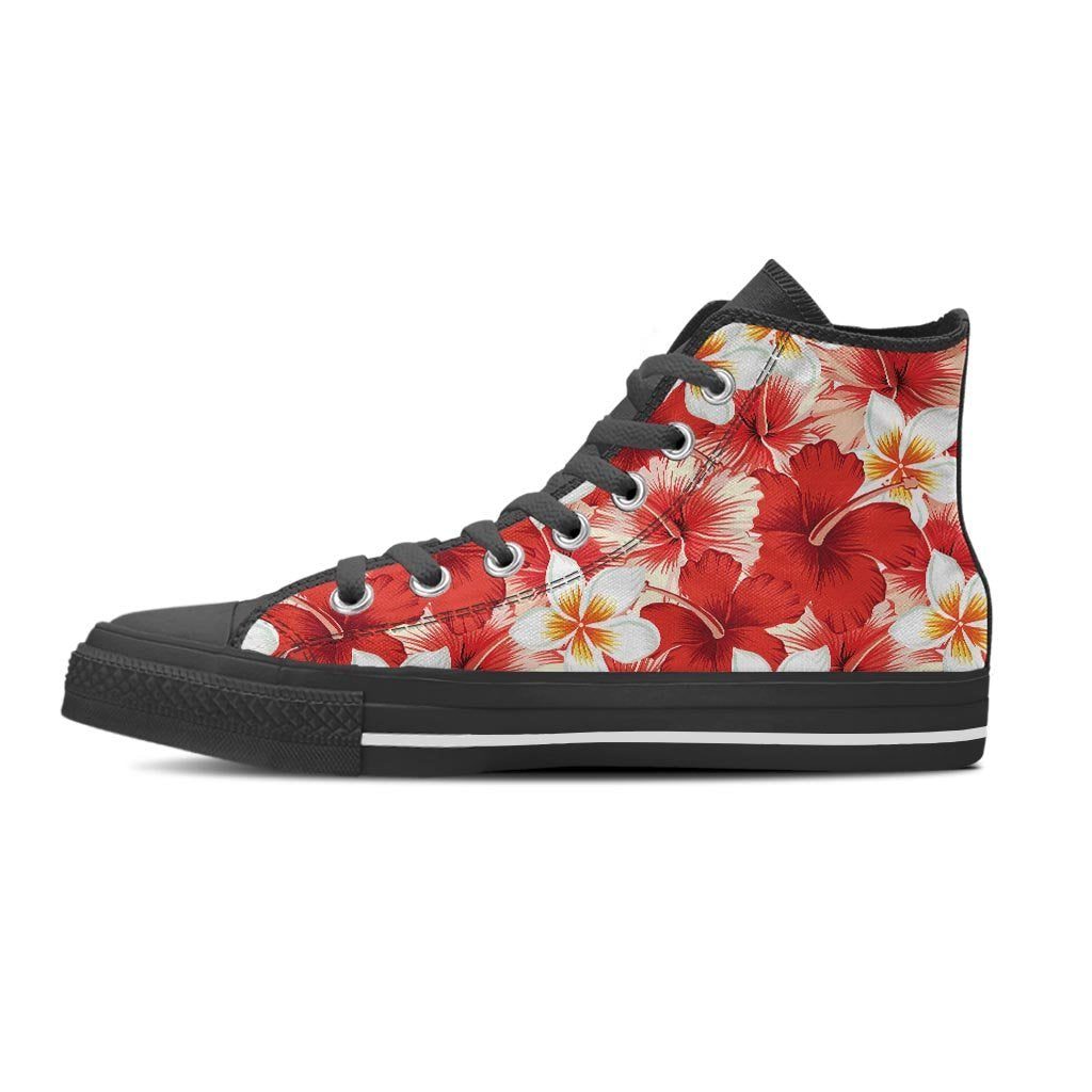 Red And White Hibiscus Hawaiian Print Women's High Top Shoes-grizzshop
