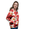 Red And White Hibiscus Hawaiian Print Women's Hoodie-grizzshop