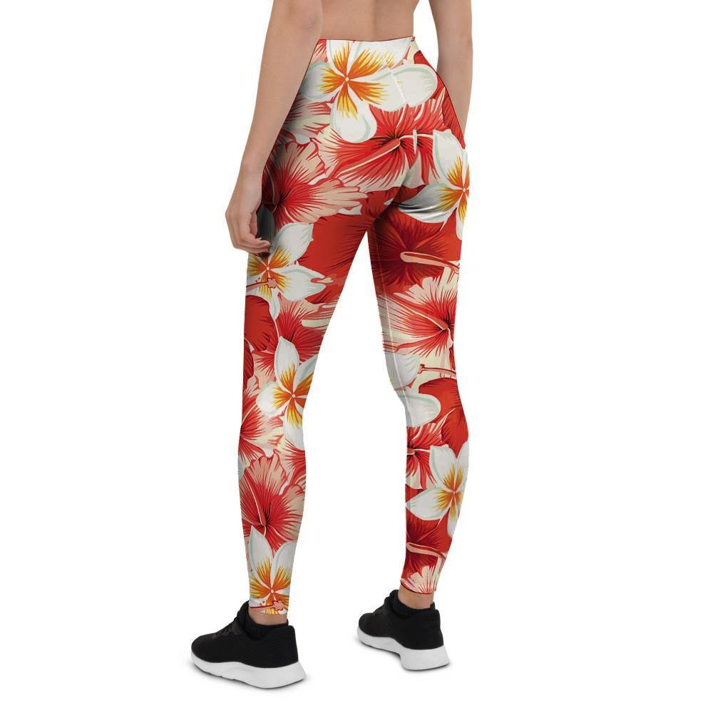 Red And White Hibiscus Hawaiian Print Women's Leggings-grizzshop