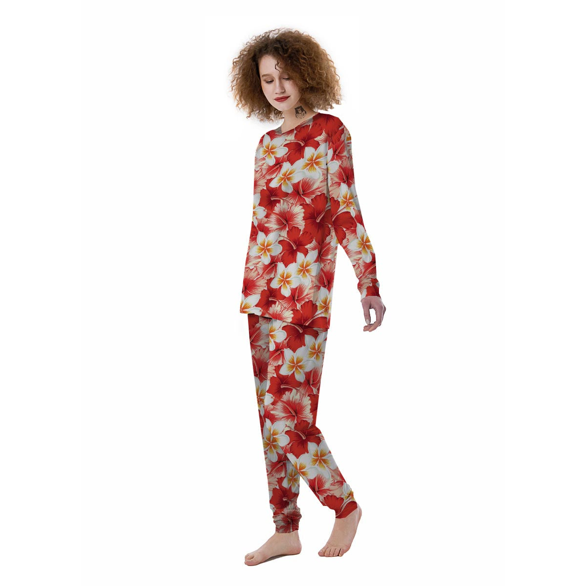 Red And White Hibiscus Hawaiian Print Women's Pajamas-grizzshop