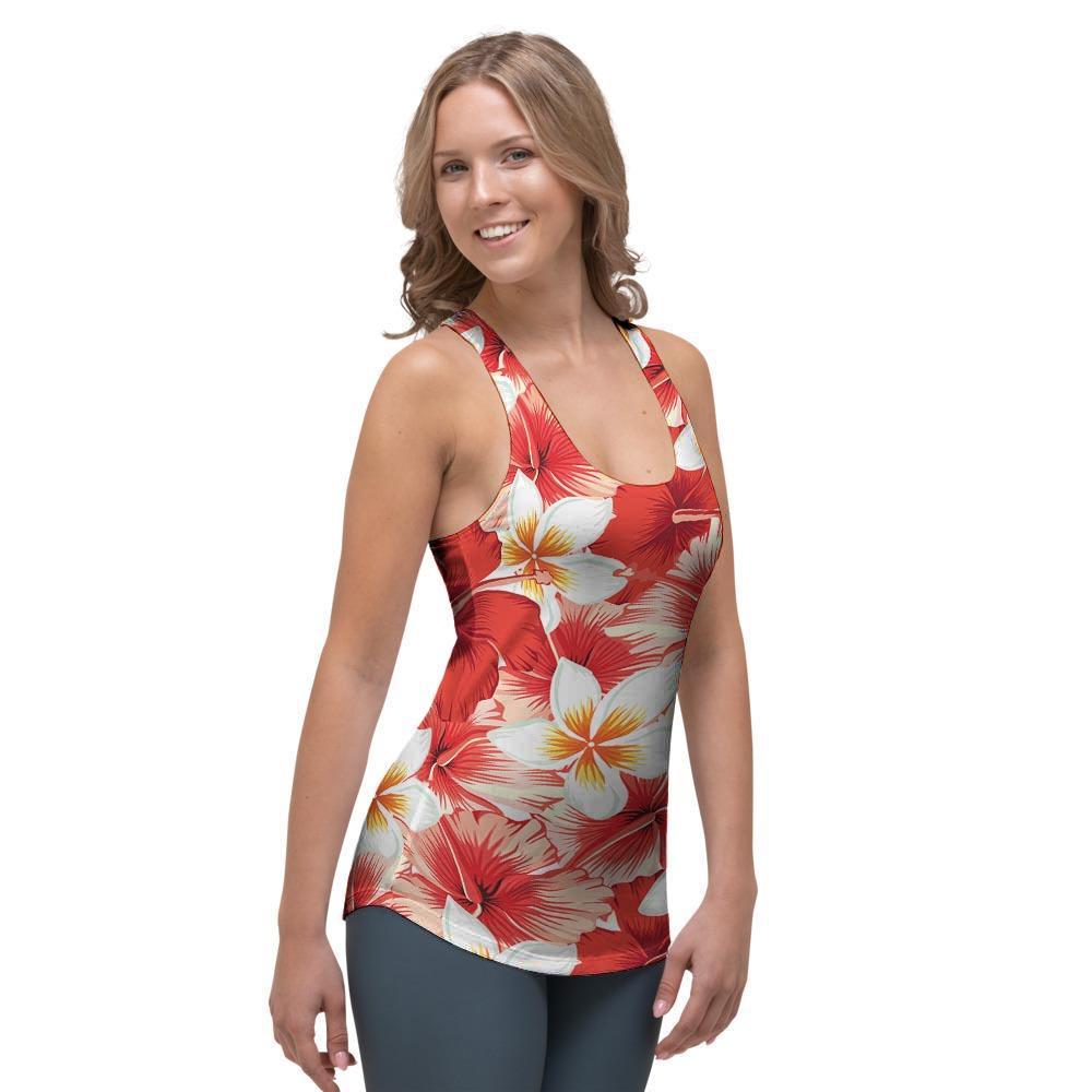 Red And White Hibiscus Hawaiian Print Women's Racerback Tank Top-grizzshop
