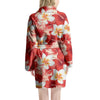 Red And White Hibiscus Hawaiian Print Women's Robe-grizzshop