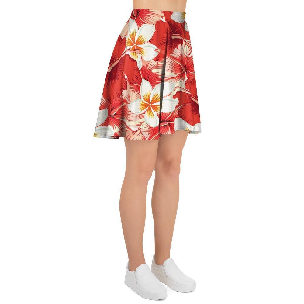 Red And White Hibiscus Hawaiian Print Women's Skirt-grizzshop