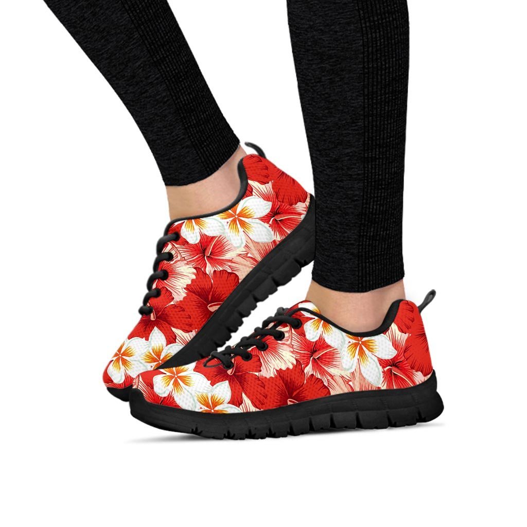 Red And White Hibiscus Hawaiian Print Women's Sneakers-grizzshop