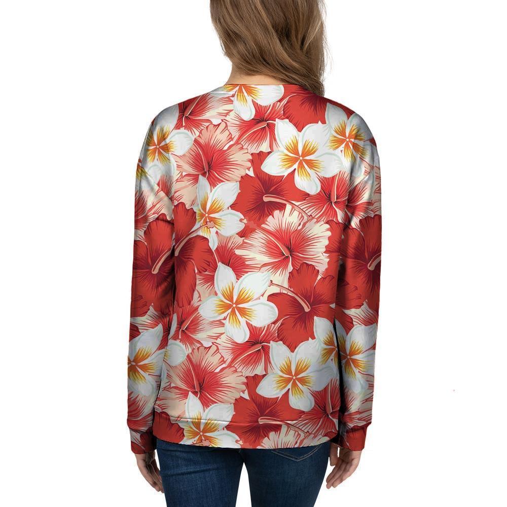 Red And White Hibiscus Hawaiian Print Women's Sweatshirt-grizzshop