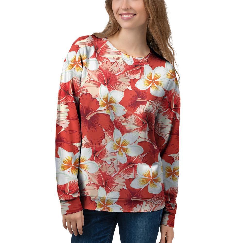 Red And White Hibiscus Hawaiian Print Women's Sweatshirt-grizzshop