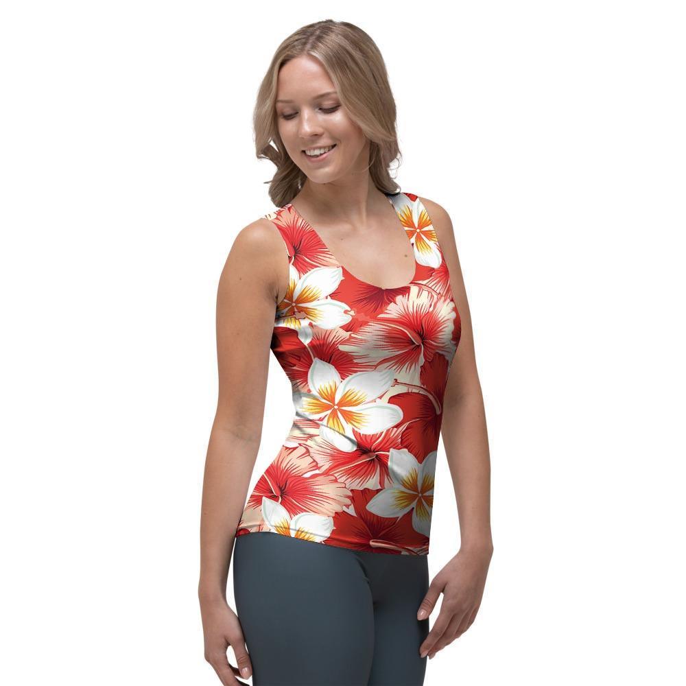 Red And White Hibiscus Hawaiian Print Women's Tank Top-grizzshop