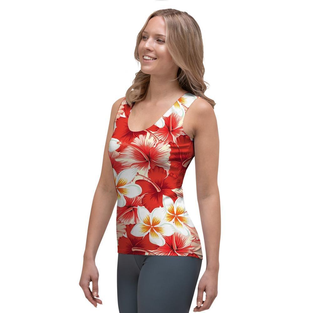Red And White Hibiscus Hawaiian Print Women's Tank Top-grizzshop