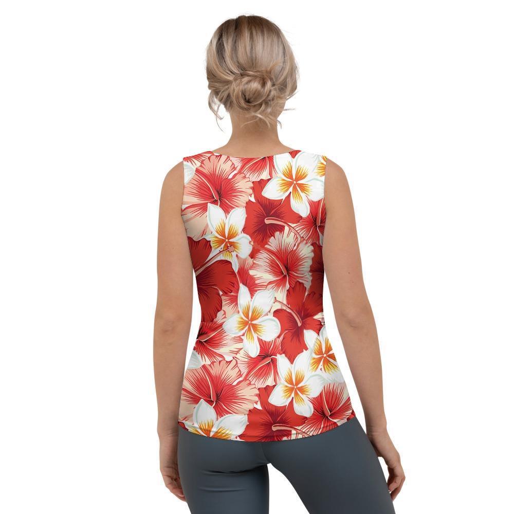 Red And White Hibiscus Hawaiian Print Women's Tank Top-grizzshop
