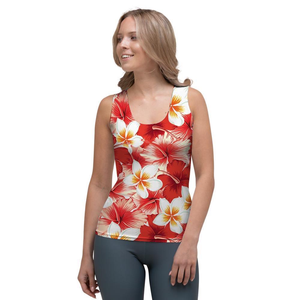 Red And White Hibiscus Hawaiian Print Women's Tank Top-grizzshop