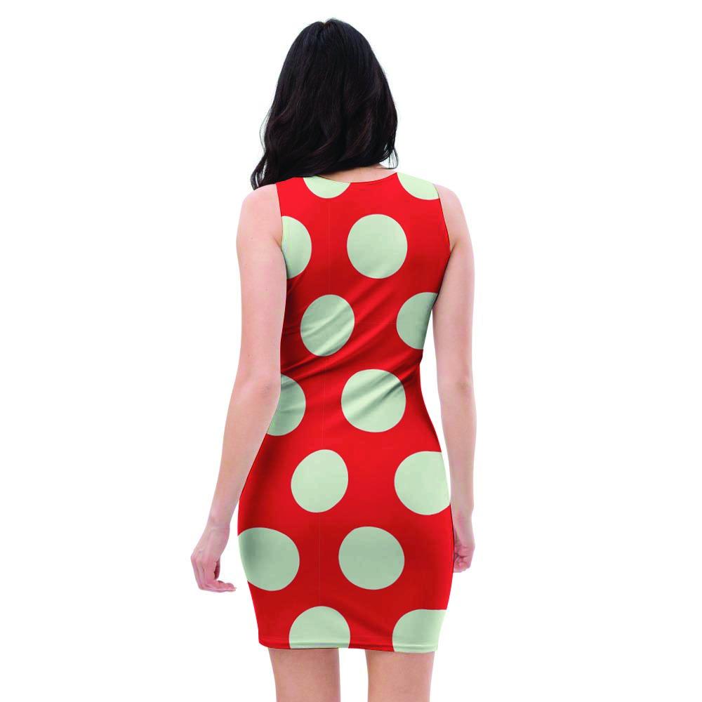 Red And White Polka Dot Bodycon Dress-grizzshop