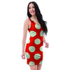 Red And White Polka Dot Bodycon Dress-grizzshop